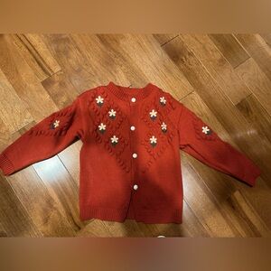 Chic Rust Cardigan with Floral Details